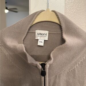 Armani Collezioni Taupe Zip-Up Sweater XXL